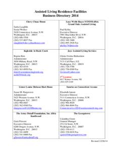 Assisted Living Residence Facilities Business Directory 2014 Chevy Chase House Sarita Laughlin Social Worker 5420 Connecticut Avenue, N.W.