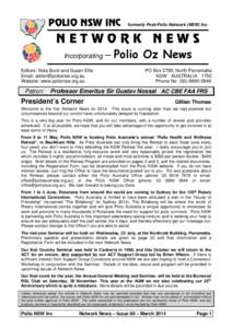 POLIO NSW INC  formerly Post-Polio Network (NSW) Inc NETWORK NEWS Incorporating – Polio Oz News