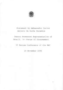 SLat,ement by Ambassador Carlos Antonio da Rocha Paranhos Deputy Permanent Representative Brazil,  of