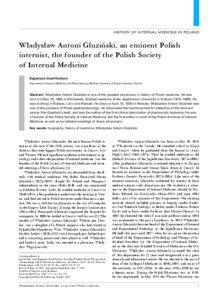 HISTORY OF INTERNAL MEDICINE IN POLAND  Władysław Antoni Gluziński, an eminent Polish