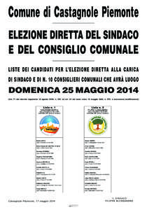 Comune di PincoPallo Comune di Castagnole Piemonte ELEZIONE DIRETTA DEL SINDACO