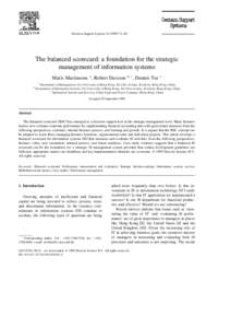 Decision Support Systems 25 Ž[removed]–88  The balanced scorecard: a foundation for the strategic management of information systems Maris Martinsons a , Robert Davison b