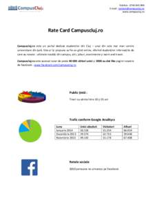 Telefon : E-mail :  www.campuscluj.ro Rate Card Campuscluj.ro Campuscluj.ro este un portal dedicat studenților din Cluj – unul din cele mai mari centre