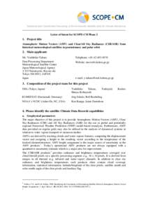 Sustained and Coordinated Processing of Environmental Satellite data for Climate Monitoring  Letter of Intent for SCOPE-CM Phase 2 1. Project title Atmospheric Motion Vectors (AMV) and Clear/All Sky Radiances (CSR/ASR) f