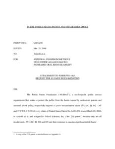 Law / Property law / Reexamination / Title 35 of the United States Code / United States Patent and Trademark Office / Patentability / Patent application / Gilead Sciences / Patent / United States patent law / Patent law / Civil law