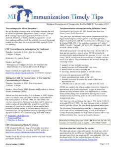 Michigan Department of Community Health (MDCH) November[removed]Two trainings to be offered December 9 Teen immunization rates are increasing in Ottawa County