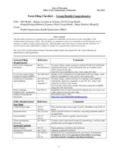 Form Filing Checklist - Group Health Comprehensive