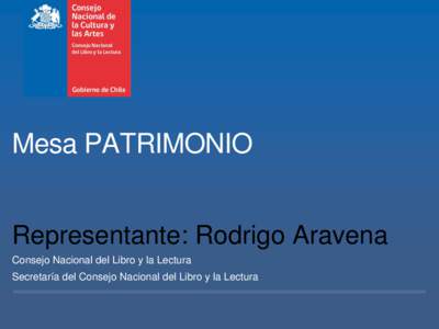 Mesa PATRIMONIO Representante: Rodrigo Aravena Consejo Nacional del Libro y la Lectura Secretaría del Consejo Nacional del Libro y la Lectura  Líneas de problemas