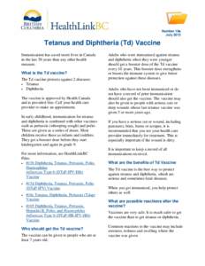 Tetanus and Diphtheria (Td) Vaccine - HealthLinkBC File #18a - Printer-friendly version