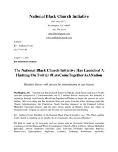 National Black Church Initiative P.O. BoxWashington, DC0184  www.naltBlackChurch.com