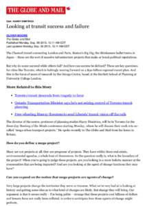 Q&A: HARRY DIMITRIOU  Looking at transit success and failure OLIVER MOORE The Globe and Mail Published Monday, Sep[removed], 12:11 AM EDT