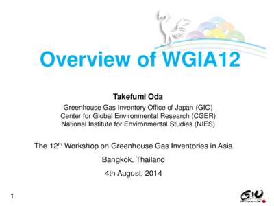 Overview of WGIA12 Takefumi Oda Greenhouse Gas Inventory Office of Japan (GIO) Center for Global Environmental Research (CGER) National Institute for Environmental Studies (NIES)
