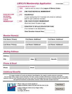 LWVLVV Membership Application  Current Date ( CLICK IN BOXES BELOW TO SELECT )