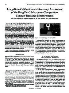 4854  IEEE TRANSACTIONS ON GEOSCIENCE AND REMOTE SENSING, VOL. 50, NO. 12, DECEMBER 2012 Long-Term Calibration and Accuracy Assessment of the FengYun-3 Microwave Temperature