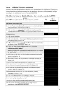 EWRS Technical Guidance Document: Operative criteria for the identification of events to be reported within the Early Warning and Response System (EWRS) of the Community Network for the surveillance and control of commun