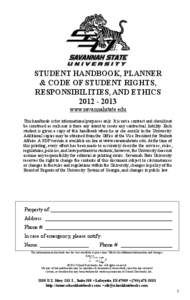 Student Handbook, PLANNER & Code of Student Rights, RESPONSIBILITIES, and etHiCS[removed]www.savannahstate.edu