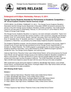 Orange County Department of Education  NEWS RELEASE
