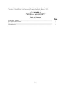 Voluntary National Retail Food Regulatory Program Standards – January[removed]STANDARD 9 PROGRAM ASSESSMENT Table of Contents Page