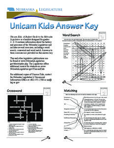 Unicam Kids Answer Key Unicam Kids: A Student Guide to the Nebraska Legislature is a booklet designed for grades[removed]It contains information about the history and processes of the Nebraska Legislature and includes sev