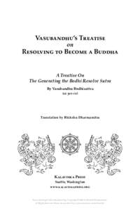 Vasubandhu’s Treatise on Resolving to Become a Buddha  A Treatise On