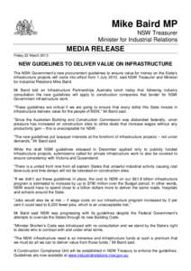 Mike Baird MP NSW Treasurer Minister for Industrial Relations MEDIA RELEASE Friday 22 March 2013