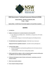 NSW Government Training & Assessment Network (GTAN) Sydney Meeting – Monday 16 September30pm – 4.00pm Sydney Water, 1 Smith Street, Parramatta (register at Ground Floor reception)  AGENDA
