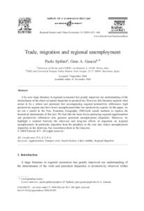 Regional Science and Urban Economics – 644 www.elsevier.com/locate/econbase Trade, migration and regional unemployment Paolo Epifania, Gino A. Ganciab,* b