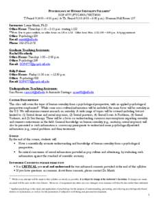 PSYCHOLOGY OF HUMAN SEXUALITY SYLLABUS1  SOP 4777/FYC4905/WST4930 T Period 9 (4:05 – 4:55 p.m.) & Th. Period:05 – 6:00 p.m.): Norman Hall Room 137 Instructor: Laurie Mintz, Ph.D.