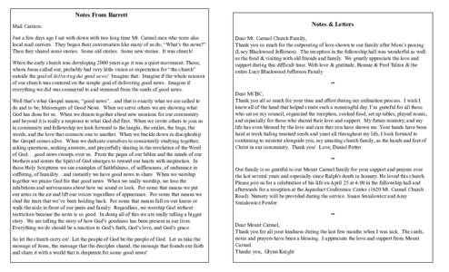 Notes From Barrett Mail Carriers Just a few days ago I sat with down with two long time Mt. Carmel men who were also local mail carriers. They began their conversation like many of us do, “What’s the news?” Then th