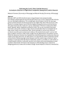 Cultivating the Arctic’s Most Valuable Resource: An Analysis of Barriers to High School Completion Among Inuit Youth in Nunavut Melanie O’Gorman (University of Winnipeg) and Manish Pandey (University of Winnipeg) Abs