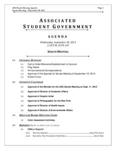 ASG Board Meeting Agenda Senate Meeting – September 18, 2013 Page 1  ASSOCIATED