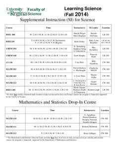 Learning Science (Fall[removed]Supplemental Instruction (SI) for Science Course  Time