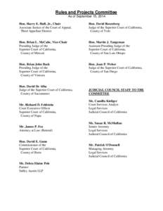 Rules and Projects Committee As of September 15, 2014 Hon. Harry E. Hull, Jr., Chair Associate Justice of the Court of Appeal, Third Appellate District