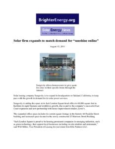 Energy / California / Solar energy in California / Sungevity / Renewable energy / Jack London Square / Solar power / Oakland /  California