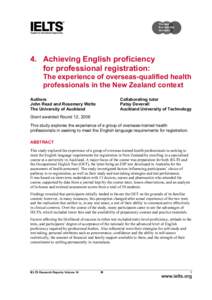 4. Achieving English proficiency for professional registration: The experience of overseas-qualified health professionals in the New Zealand context Authors John Read and Rosemary Wette