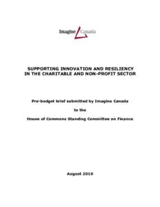 SUPPORTING INNOVATION AND RESILIENCY IN THE CHARITABLE AND NON-PROFIT SECTOR Pre-budget brief submitted by Imagine Canada to the House of Commons Standing Committee on Finance