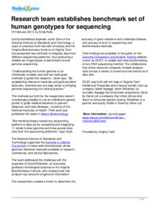 Research team establishes benchmark set of human genotypes for sequencing