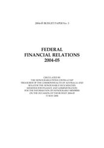 BUDGET PAPER No. 3  FEDERAL FINANCIAL RELATIONS