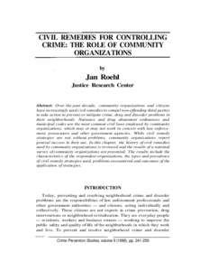 CIVIL REMEDIES FOR CONTROLLING CRIME: THE ROLE OF COMMUNITY ORGANIZATIONS by  Jan Roehl