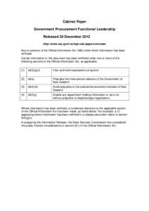 Cabinet Paper Government Procurement Functional Leadership Released 20 December 2012 http://www.ssc.govt.nz/bps-cab-papers-minutes Key to sections of the Official Information Act 1982 under which information has been wit