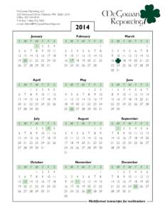 McGowan Reporting 2014 Calendar