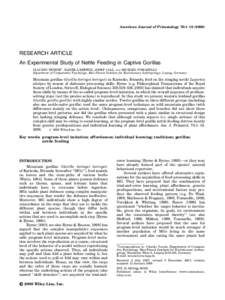 American Journal of Primatology 70:1–RESEARCH ARTICLE An Experimental Study of Nettle Feeding in Captive Gorillas CLAUDIO TENNIE, DANIELA HEDWIG, JOSEP CALL, AND MICHAEL TOMASELLO Department of Comparative 