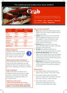 The nutritional and healthy facts about shellfish  Crab The most commonly consumed crab species in the UK is the Brown crab (also known as the edible crab).