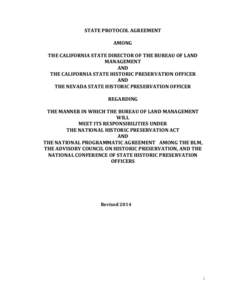 STATE PROTOCOL AGREEMENT AMONG THE CALIFORNIA STATE DIRECTOR OF THE BUREAU OF LAND MANAGEMENT AND THE CALIFORNIA STATE HISTORIC PRESERVATION OFFICER