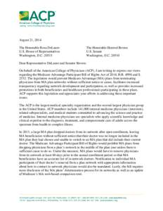 ACP Letter of Support for the Medicare Advantage Participant Bill of Rights Act of 2014, H.R. 4998, S. 2552.