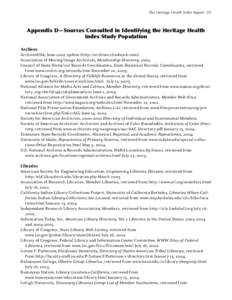 The Heritage Health Index Report D1  Appendix D—Sources Consulted in Identifying the Heritage Health Index Study Population Archives ArchivesUSA, June 2002 update (http://archives.chadwyck.com).