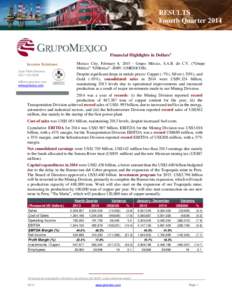 RESULTS Fourth GRUPO MÉXICO QuarterFOURTH QUARTER RESULTS 2014