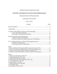 Fiscal Policy and Employment in Advanced and Emerging Economies; IMF Policy Paper; June 15, 2012