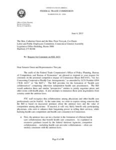 FTC Staff Comment Before the Connecticut General Assembly Labor and Employees Committee Regarding Connecticut House Bill 6431 Concerning Joint Negotiations by Competing Physicians in “Cooperative Health Care Arrangemen