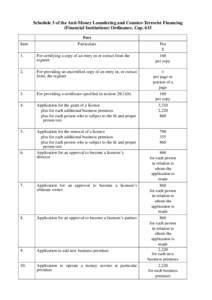 Schedule 3 of the Anti-Money Laundering and Counter-Terrorist Financing (Financial Institutions) Ordinance, Cap. 615 Item  Fees